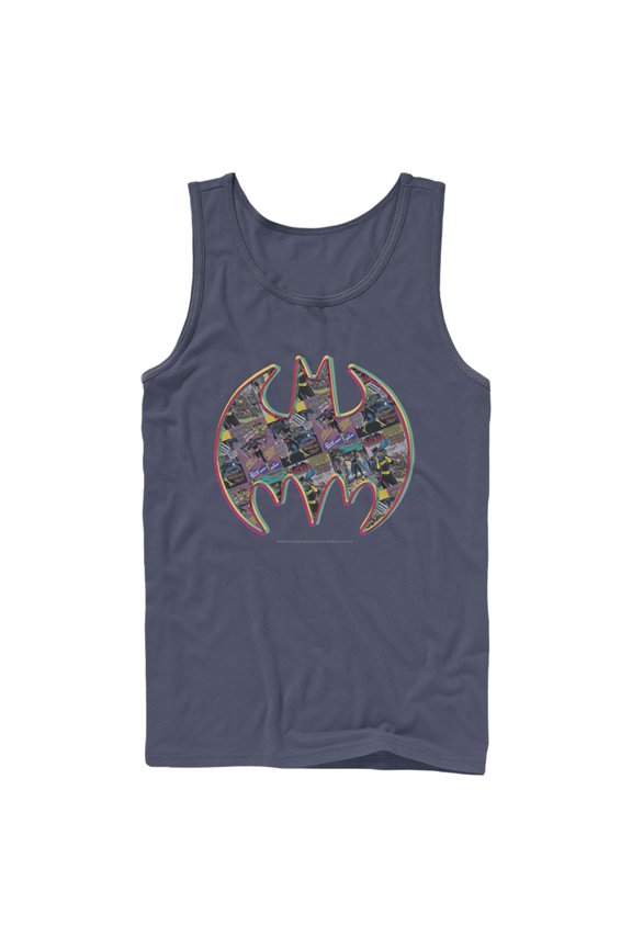 Men's Batman Shield Logo Comic Panel Tank Top Navy Blue Small
