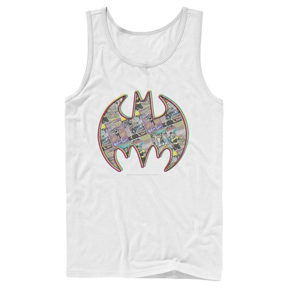 Men's Batman Shield Logo Comic Panel Tank Top White 2X Large