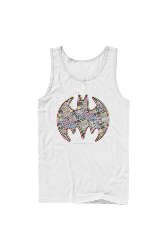 Men's Batman Shield Logo Comic Panel Tank Top White Small