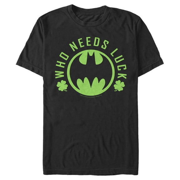 Men's Batman St. Patrick's Day Who Needs Luck Bat Logo Graphic Tee Black 2X Large