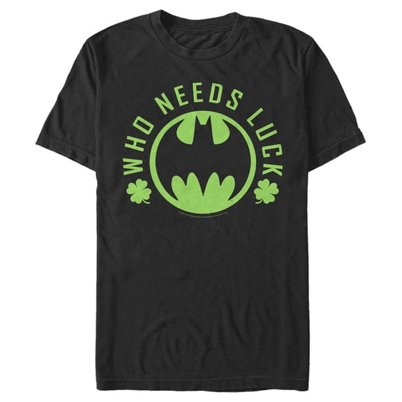 Men's Batman St. Patrick's Day Who Needs Luck Bat Logo Graphic Tee Black Small
