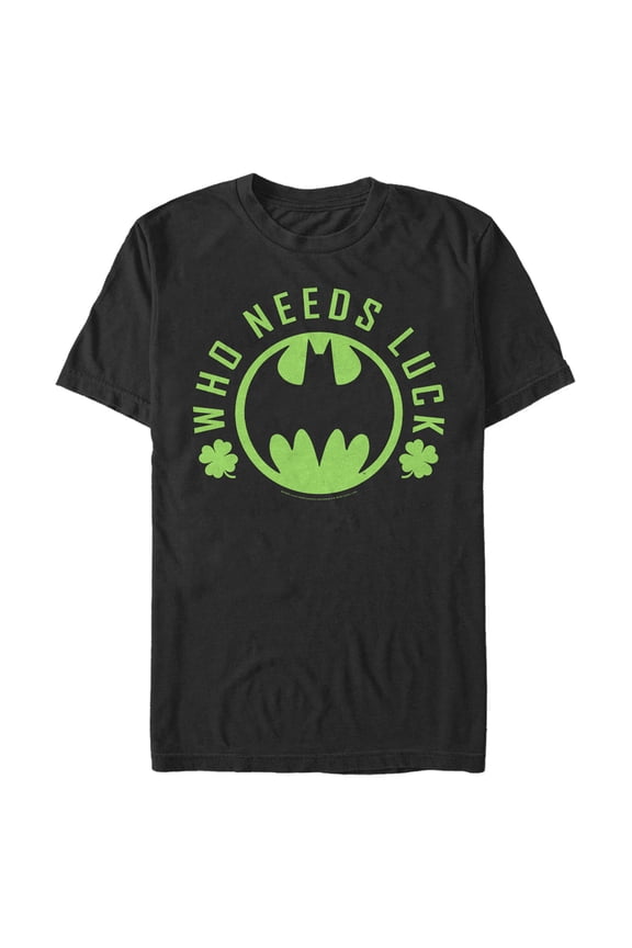 Men's Batman St. Patrick's Day Who Needs Luck Bat Logo Graphic Tee Black X Large
