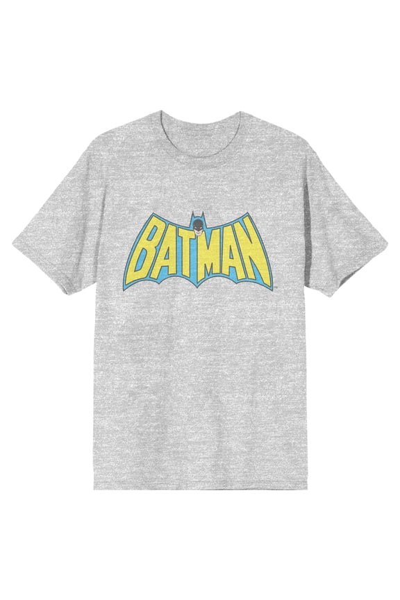 Men's Batman Text Logo DC Comic Book Athletic Heather Grey Graphic Tee Shirt- L