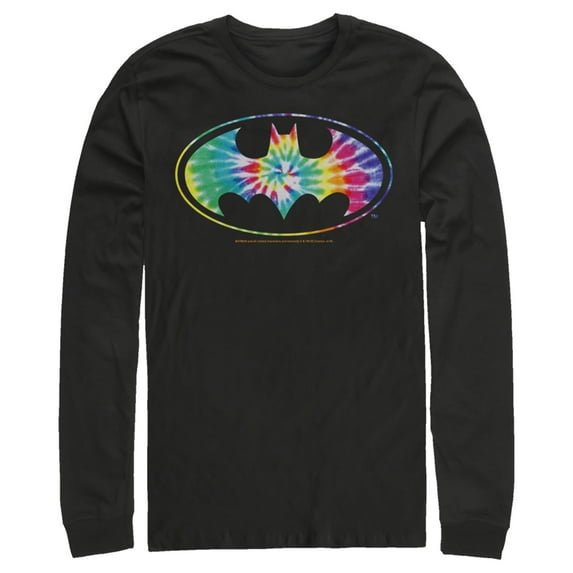 Men's Batman Tie Dye Logo Long Sleeve Shirt Black Medium