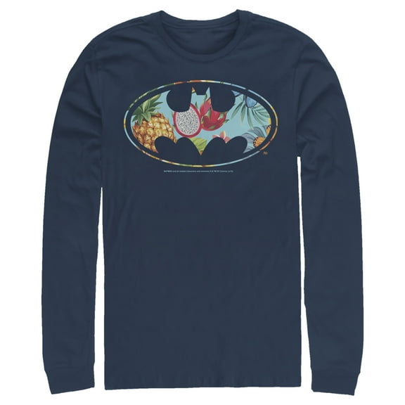 Men's Batman Tropical Logo  Long Sleeve Shirt Navy Blue 2X Large
