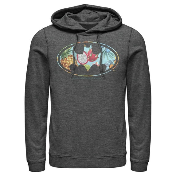 Men's Batman Tropical Logo Pull Over Hoodie Charcoal Heather Small