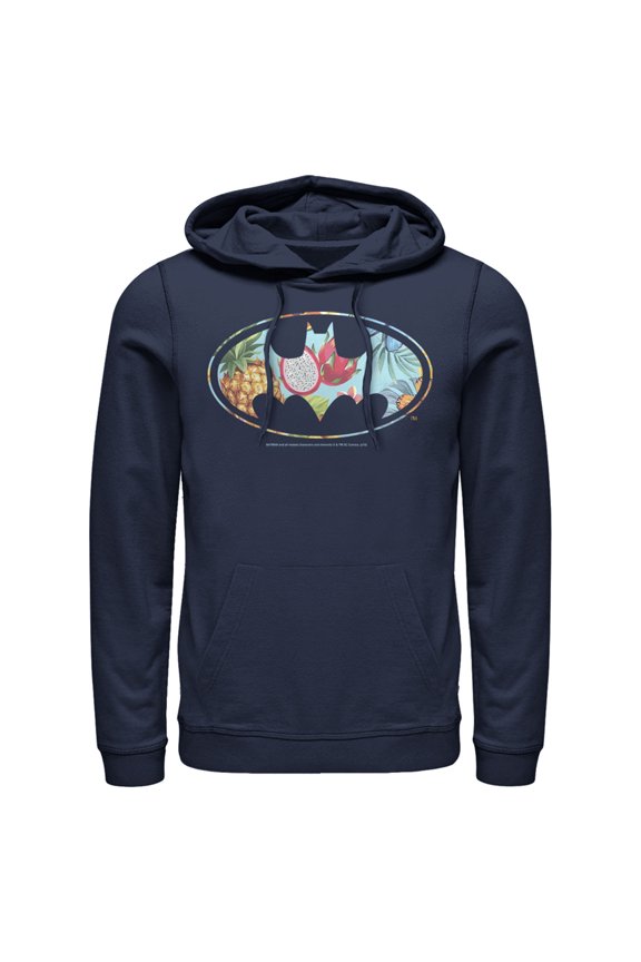 Men's Batman Tropical Logo Pull Over Hoodie Navy Blue Small
