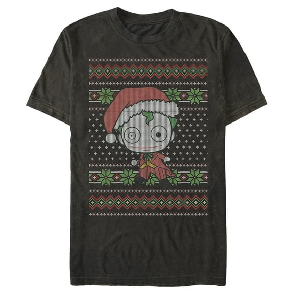 Men's Batman Ugly Christmas Chibi Joker  Graphic Tee Black Small