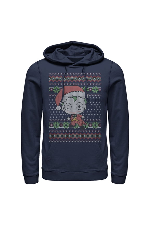 Men's Batman Ugly Christmas Chibi Joker Pull Over Hoodie Navy Blue 2X Large