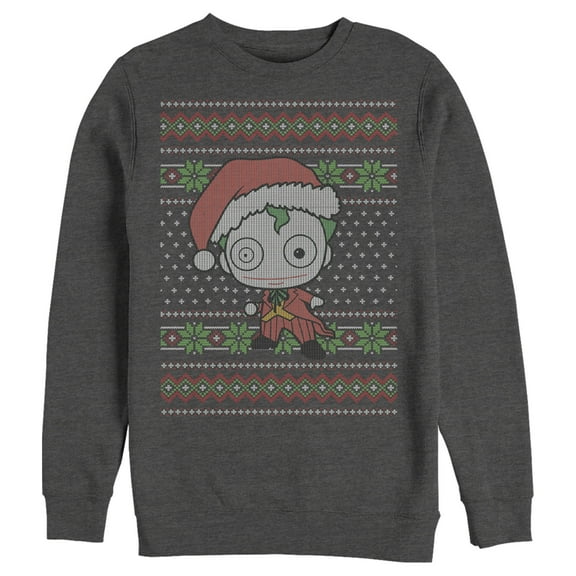 Men's Batman Ugly Christmas Chibi Joker  Sweatshirt Charcoal Heather Large