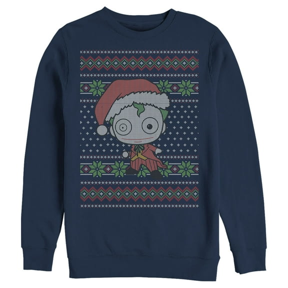 Men's Batman Ugly Christmas Chibi Joker Sweatshirt Navy Blue Small