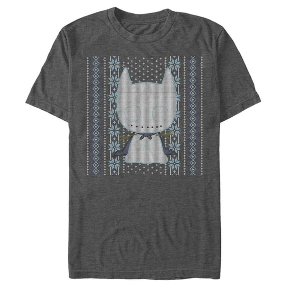 Men's Batman Ugly Christmas Chibi Snow Bat Graphic Tee Charcoal Heather Large