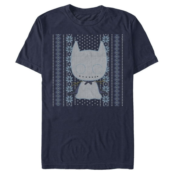 Men's Batman Ugly Christmas Chibi Snow Bat Graphic Tee Navy Blue 2X Large