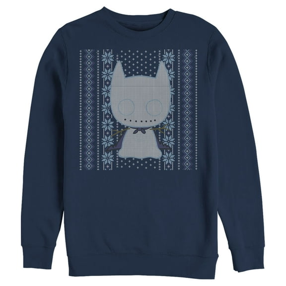 Men's Batman Ugly Christmas Chibi Snow Bat Sweatshirt Navy Blue Large