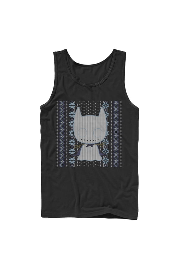 Men's Batman Ugly Christmas Chibi Snow Bat Tank Top Black Large