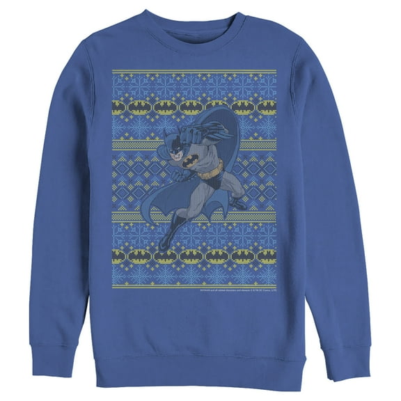 Men's Batman Ugly Christmas Dark Knight Fist  Sweatshirt Royal Blue Small