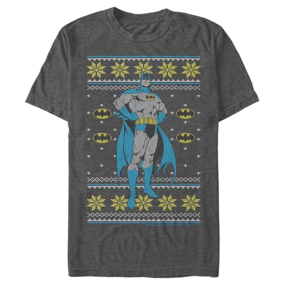 Men's Batman Ugly Christmas Dark Knight Pose Graphic Tee Charcoal Heather X Large