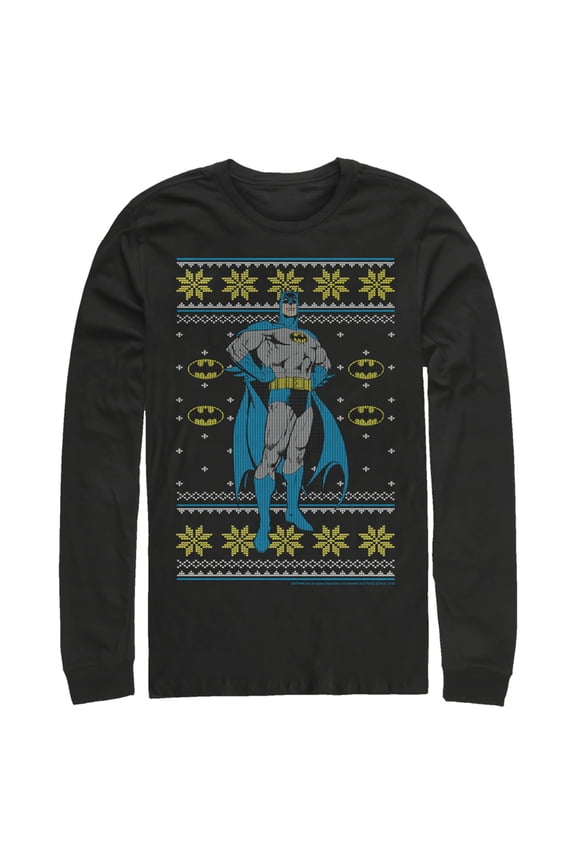 Men's Batman Ugly Christmas Dark Knight Pose Long Sleeve Shirt Black X Large