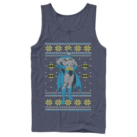 Men's Batman Ugly Christmas Dark Knight Pose Tank Top Navy Blue Medium