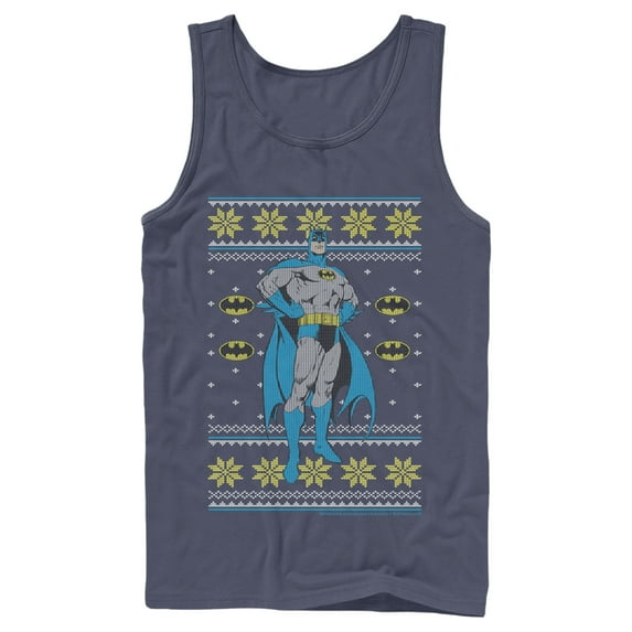 Men's Batman Ugly Christmas Dark Knight Pose Tank Top Navy Blue X Large