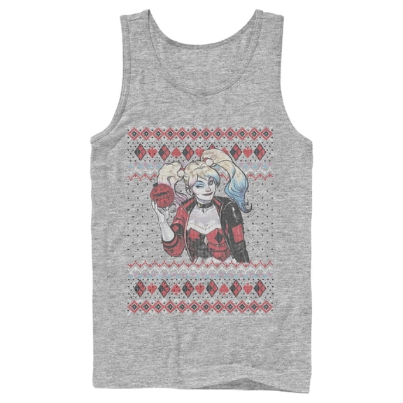 Men's Batman Ugly Christmas Harley Quinn  Tank Top Athletic Heather 2X Large