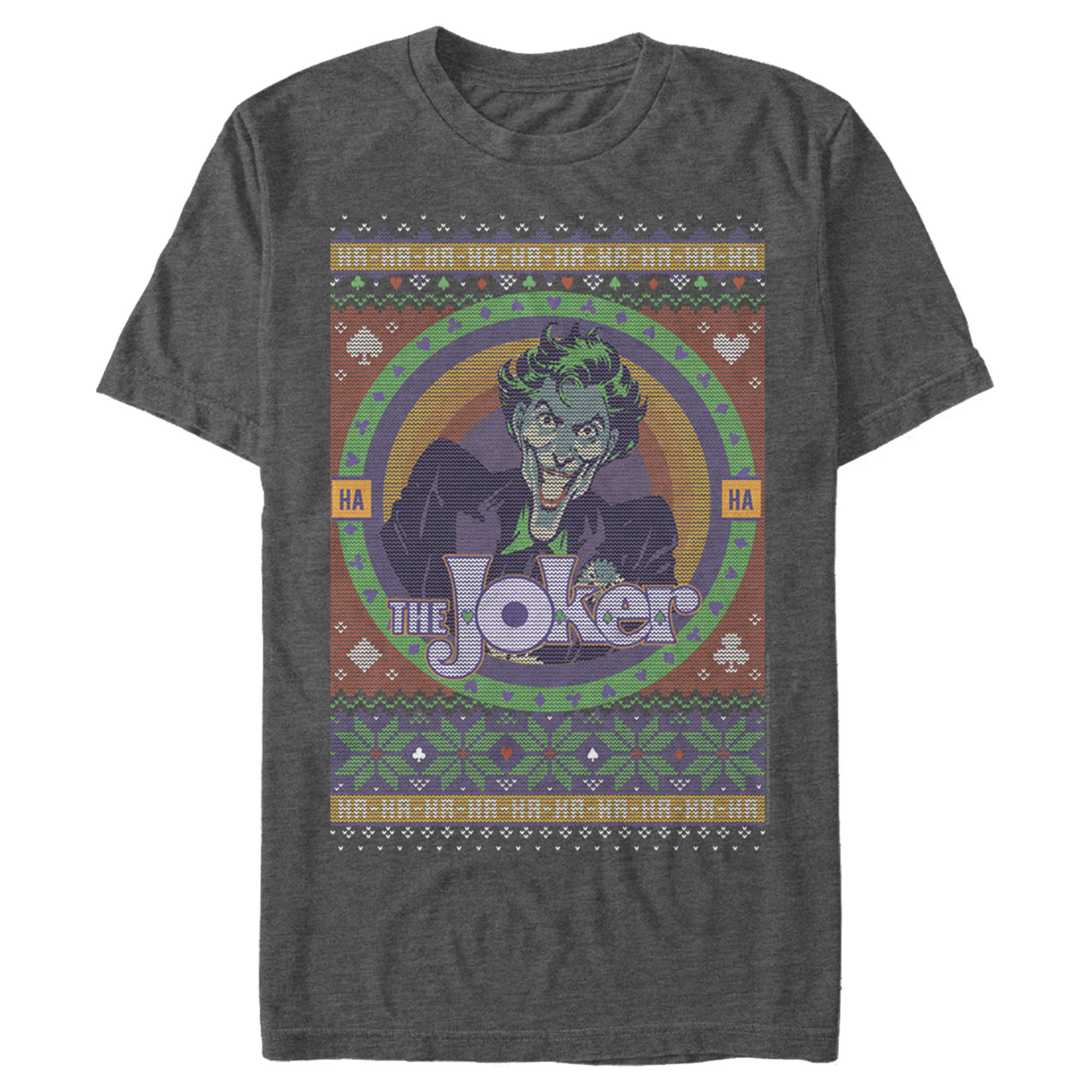 Men's Batman Ugly Christmas Joker Graphic Tee Charcoal Heather X Large