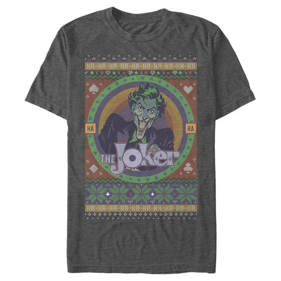 Men's Batman Ugly Christmas Joker Graphic Tee Charcoal Heather X Large
