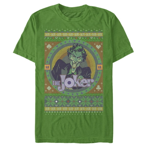 Men's Batman Ugly Christmas Joker  Graphic Tee Kelly Green X Large