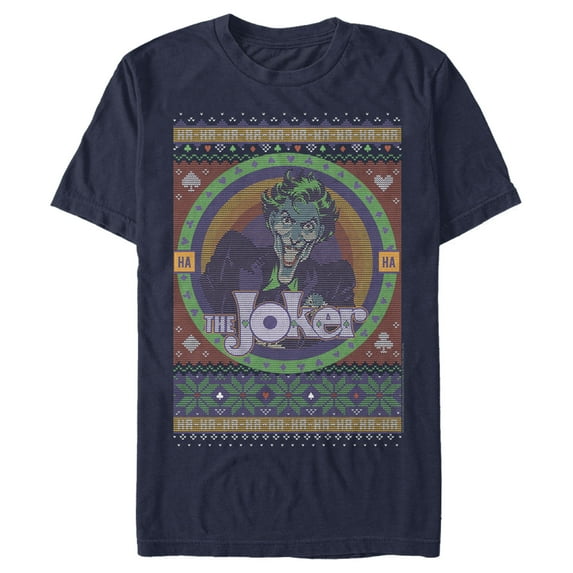 Men's Batman Ugly Christmas Joker Graphic Tee Navy Blue X Large