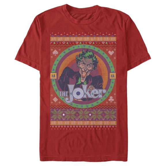 Men's Batman Ugly Christmas Joker Graphic Tee Red 3X Large