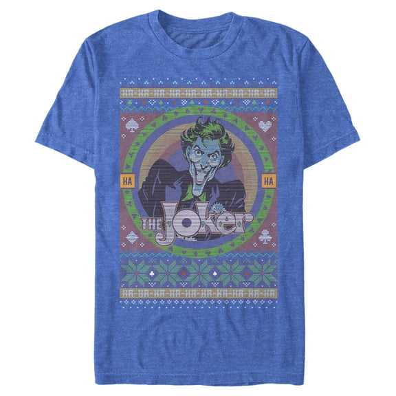 Men's Batman Ugly Christmas Joker  Graphic Tee Royal Blue Heather X Large