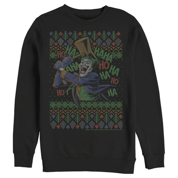 Men's Batman Ugly Christmas Joker Ha Ha Sweatshirt Black 2X Large