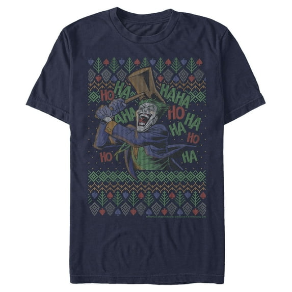 Men's Batman Ugly Christmas Joker Hammer Graphic Tee Navy Blue 2X Large