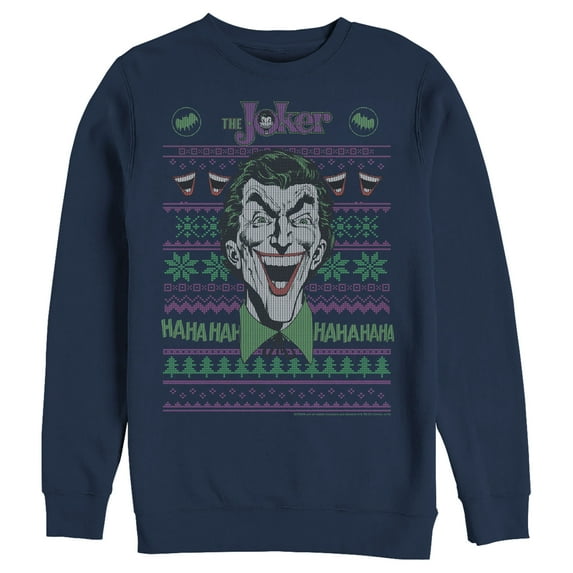 Men's Batman Ugly Christmas Joker Laugh Sweatshirt Navy Blue X Large