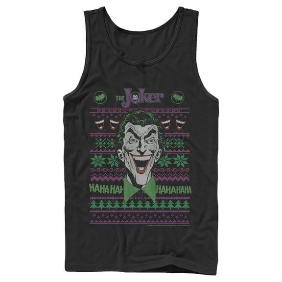 Men's Batman Ugly Christmas Joker Laugh  Tank Top Black Small