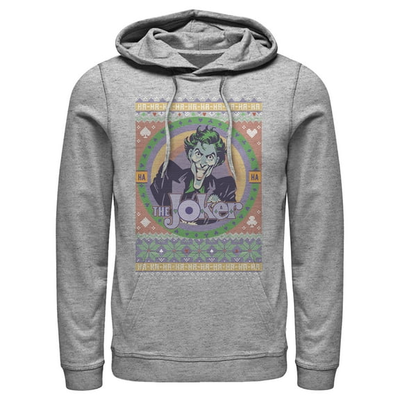 Men's Batman Ugly Christmas Joker  Pull Over Hoodie Athletic Heather Large