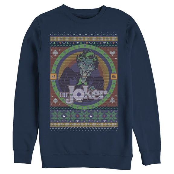 Men's Batman Ugly Christmas Joker  Sweatshirt Navy Blue Large