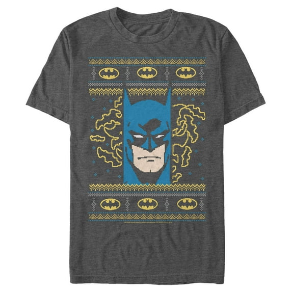 Men's Batman Ugly Christmas Masked Hero Graphic Tee Charcoal Heather X Large