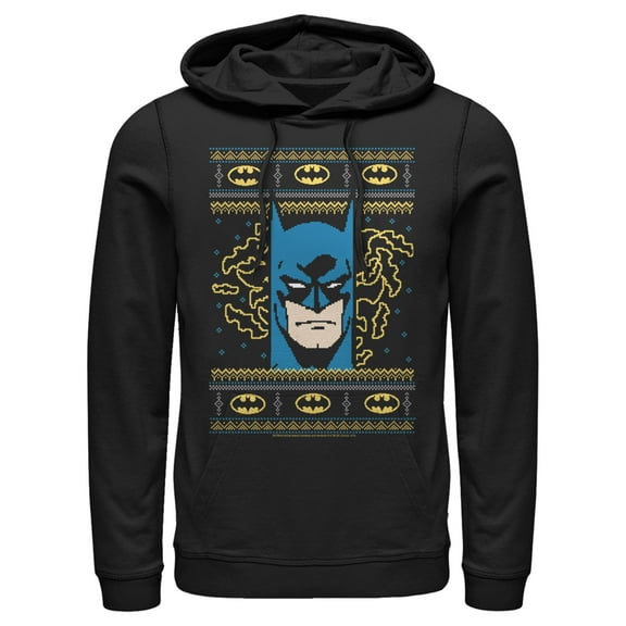 Men's Batman Ugly Christmas Masked Hero  Pull Over Hoodie Black 3X Large