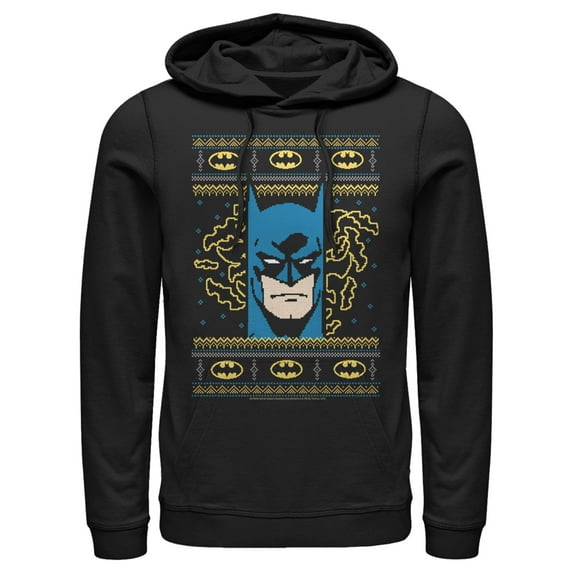 Men's Batman Ugly Christmas Masked Hero Pull Over Hoodie Black Small