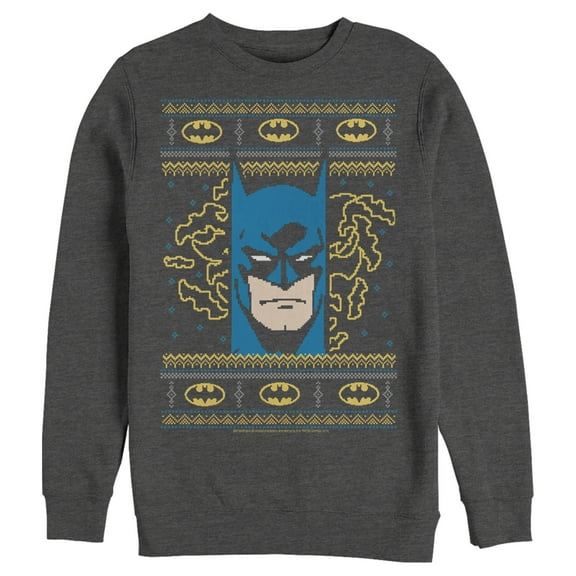 Men's Batman Ugly Christmas Masked Hero Sweatshirt Charcoal Heather 2X Large