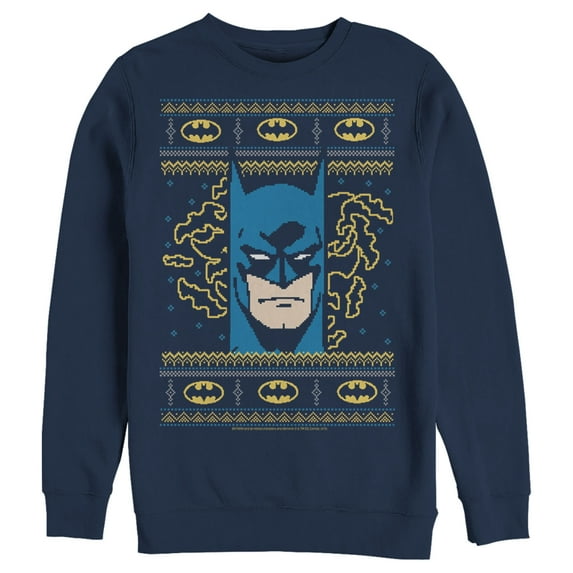 Men's Batman Ugly Christmas Masked Hero Sweatshirt Navy Blue Large