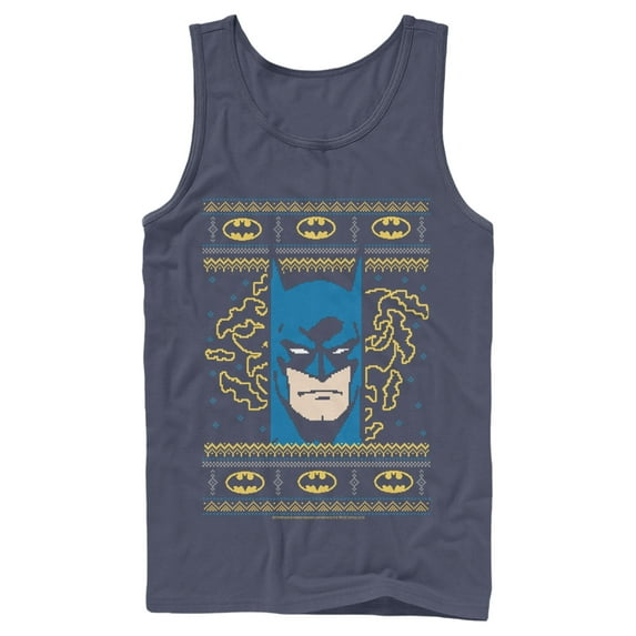 Men's Batman Ugly Christmas Masked Hero Tank Top Navy Blue 2X Large