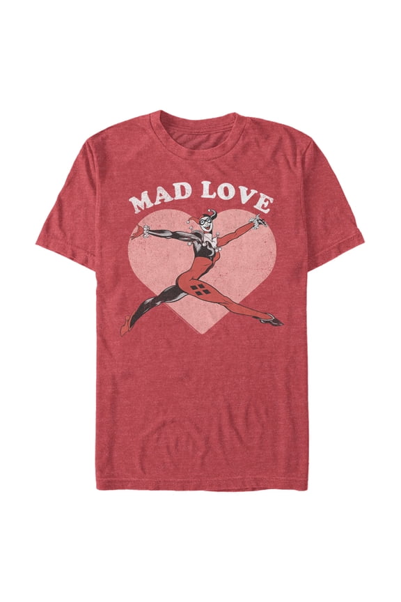 Men's Batman Valentine's Day Harley Quinn Mad Love Graphic Tee Red Heather 3X Large