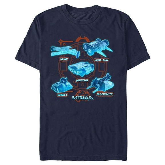 Men's Battlebots Blue Neon Robots  Graphic Tee Navy Blue Medium