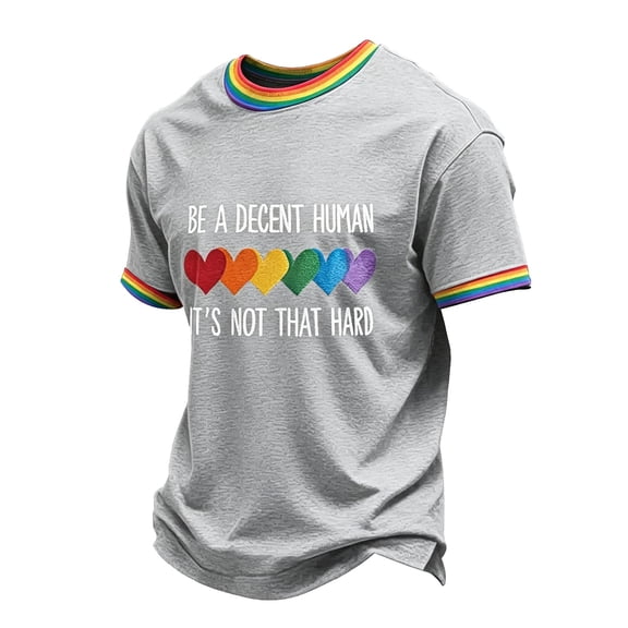 Men's Be A Decent Human Rainbow Hearts Print Pride Shirt Short Sleeve Crew Neck Graphic Shirts Parades Rainbow Thirts