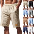 thumbnail image 1 of Men's Beach Bermuda Shorts 9 Inch Inseam Textured Lightweight Drawstring Summer Casual Short Pants with Pockets for Outdoor Vacation Travel Tropical Cruise, 1 of 10
