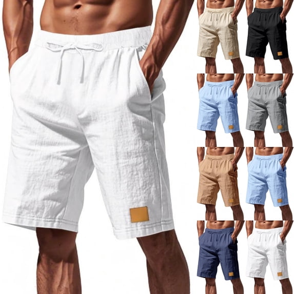 Men's Beach Bermuda Shorts 9 Inch Inseam Textured Lightweight Drawstring Summer Casual Short Pants with Pockets for Outdoor Vacation Travel Tropical Cruise