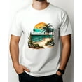 thumbnail image 1 of Men's Beach Graphic Print Short Sleeve T-Shirt For Men 1 Pcs Graphic Tee 100% Heavy Cotton - Comfortable Crew Neck, Soft Tees Casual Tops, 1 of 6