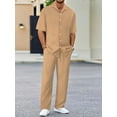 thumbnail image 1 of Men's Beach Outfit 2 Piece Casual Button Down Shirt Short Sleeve Loose Shirts and Pants Vacation Sets for Men Khaki L, 1 of 5